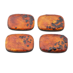 Lot (4) vintage Czech amber enamel glass foiled metal rectangle cabochons 21mm