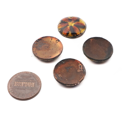 Lot (4) vintage Czech glass over foiled metal floral round cabochons 18mm