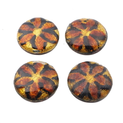 Lot (4) vintage Czech glass over foiled metal floral round cabochons 18mm