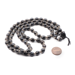 Vintage Czech necklace element hematite metallic black faceted glass beads 31"