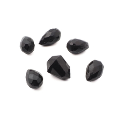 Lot (6) Deco Vintage Czech teardrop faceted black pendant glass beads 