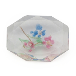 Large Czech vintage Deco floral lampwork octagon crystal clear glass rhinestone 30mm