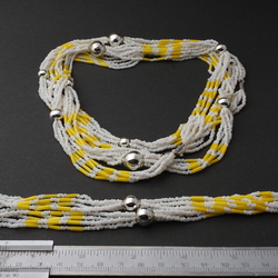 Lot (5) vintage Czech white yellow seed bugle glass bead necklaces