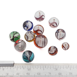Lot (12) Czech swirl feather marble round lampwork glass beads