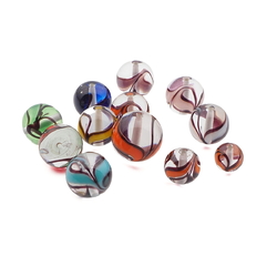 Lot (12) Czech swirl feather marble round lampwork glass beads