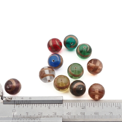 Lot (11) Czech aventurine gold spiral bicolor round lampwork glass beads 12mm