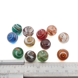 Lot (12) Czech aventurine gold white swirl round lampwork glass beads 12mm