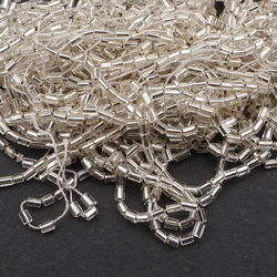 Lot (900) Czech vintage silver lined clear bugle glass beads 3mm