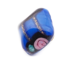 Antique Czech micro lampwork aventurine pink eyes blue square glass button 10mm