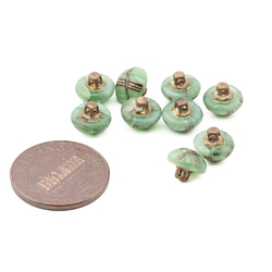Lot (9) Antique Czech micro lampwork aventurine green dimi glass buttons 8mm