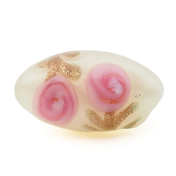 Antique Czech micro lampwork pink floral aventurine satin oval glass button 13mm