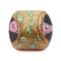 Antique Czech micro lampwork aventurine pink eyes green satin square glass button 10mm