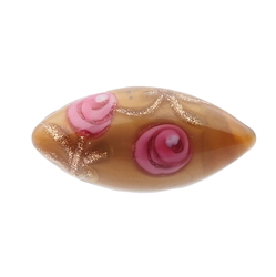 Antique Czech micro lampwork pink floral aventurine green oval glass button 15mm