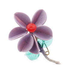Vintage Czech lampwork glass beaded lilac flower pin brooch