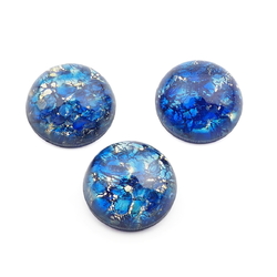 Lot (3) Czech foil blue marble paperweight round glass cabochons 13mm