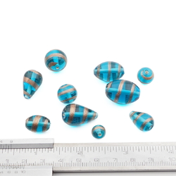Lot (10) Czech aventurine gold spiral blue lampwork glass beads