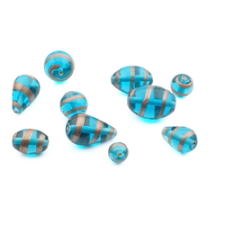 Lot (10) Czech aventurine gold spiral blue lampwork glass beads