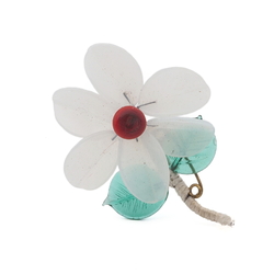 Vintage Czech lampwork glass bead opaline white flower pin brooch