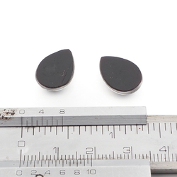 Lot (2) Czech black satin marble paperweight teardrop glass cabochons 15x11mm