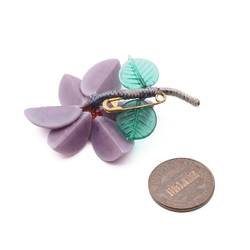 Vintage Czech lilac lampwork glass bead flower pin brooch