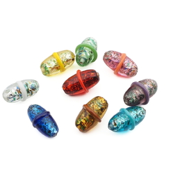 Lot (9) Czech foil marble lined overlay oval lampwork glass beads 
