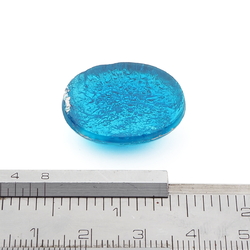 Large Czech foil paperweight blue oval glass cabochon 25x18mm