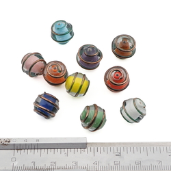 Lot (10) Czech lined bicolor copper overlay round lampwork glass beads 12mm