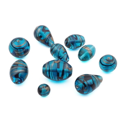 Lot (10) Czech aventurine gold black swirl blue lampwork glass beads