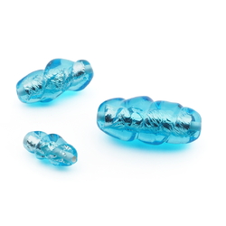 Lot (3) Czech silver lined blue oval twist lampwork glass beads 