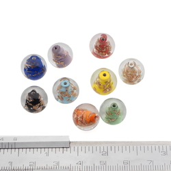 Lot (9) Czech bicolor aventurine gold lined round lampwork glass beads 12mm