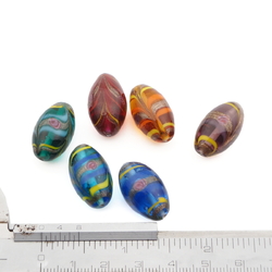 Lot (6) Czech feather marble oval lampwork glass beads 