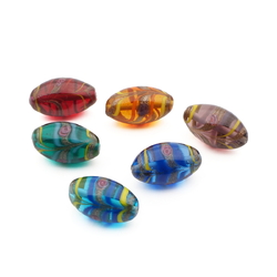 Lot (6) Czech feather marble oval lampwork glass beads 