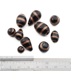 Lot (10) Czech aventurine gold spiral black lampwork glass beads