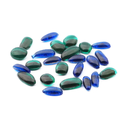 Lot (24) Czech antique Sapphire blue Emerald green oval glass cabochon drops craft supplies