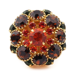 Czech ruby red orange rhinestone gold tone metal button bead 20mm