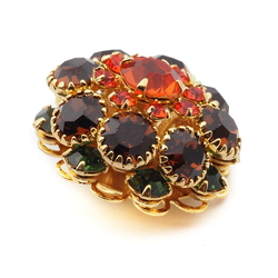 Czech ruby red orange rhinestone gold tone metal button bead 20mm