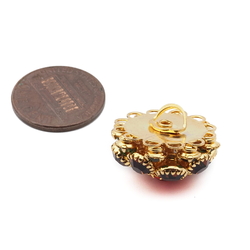 Czech ruby red orange rhinestone gold tone metal button bead 20mm