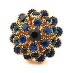 Czech blue green rhinestone gold tone metal button bead 22mm