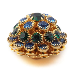 Czech blue green rhinestone gold tone metal button bead 22mm