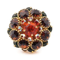 Czech ruby red orange AB rhinestone gold tone metal button bead 20mm