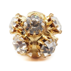 Czech crystal glass rhinestone gold tone metal ball bead 14mm