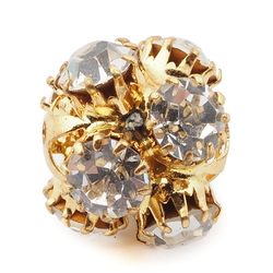 Czech crystal glass rhinestone gold tone metal ball bead 14mm
