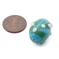 Vintage Czech blue green marble white overlay oval lampwork glass bead 24mm