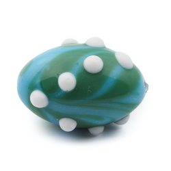 Vintage Czech blue green marble white overlay oval lampwork glass bead 24mm