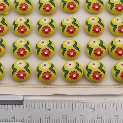 Card vintage Czech yellow flower glass buttons 13mm hand painted 