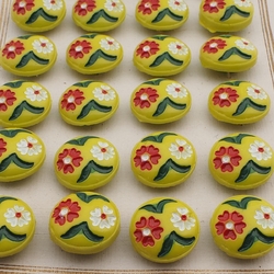 Card vintage Czech yellow flower glass buttons 13mm hand painted 