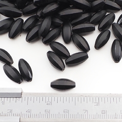 Lot (105) Czech antique oval melon faceted matte black glass beads 13mm