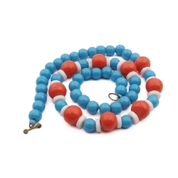 Vintage Czech necklace red white blue trade glass beads 40's