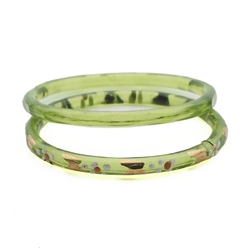 Lot (2) Antique Czech golden yellow glass bangles hoops 44mm