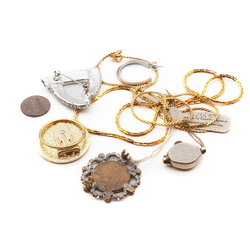 Lot Vintage Czech gold chain rhinestone brooch earring dress clip watch findings